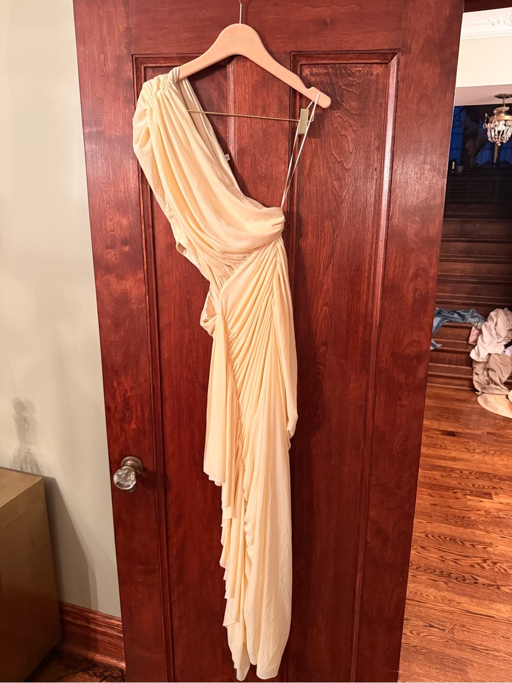 superdown One-Shoulder Draped Maxi Dress in Cream